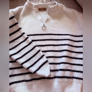 Elegant Black and White Striped Women's Turtleneck Sweater